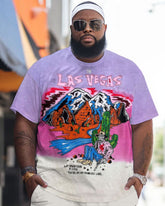 Men's Personalized Skull Color Large Size Contrasting Shorts Printed Short-Sleeved Set